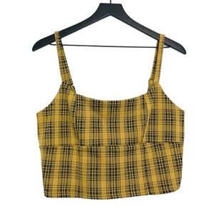 New! Stitch & Pine Preppy Plaid Check Academia Spaghetti Strap Cropped Top